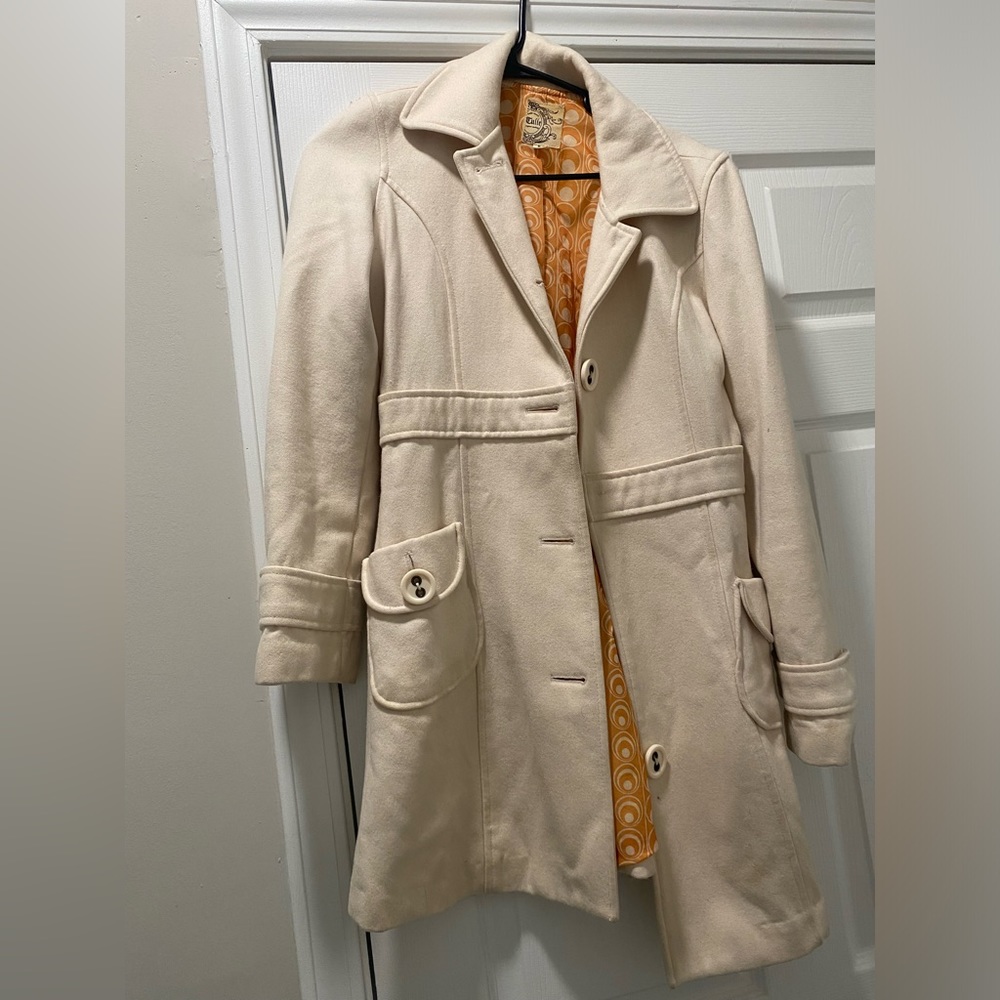 Women’s Anthropologie Tulle Beige Peacoat Wool Blend Long Jacket Coat Medium